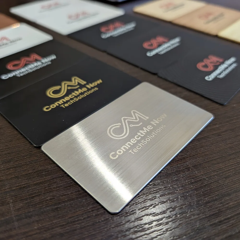 Brushed silver metal NFC card close-up